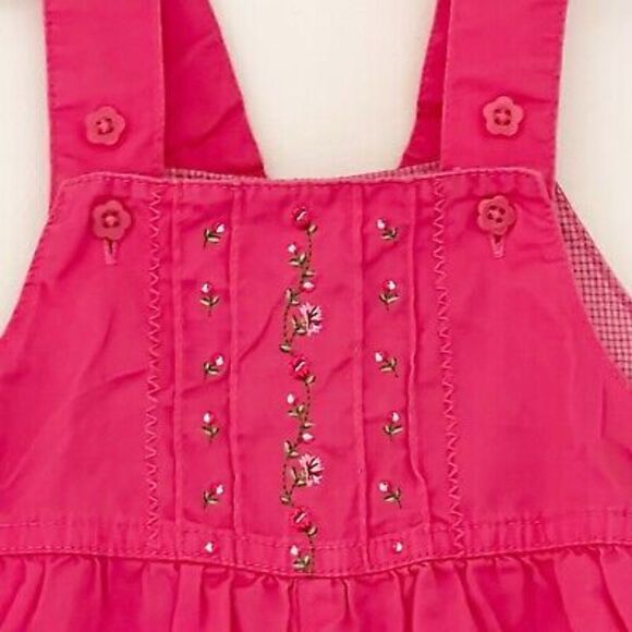 Vintage Baby Girl Carter's 9 Month Playful Pink Overalls Floral Embroidered - Picture 2 of 13